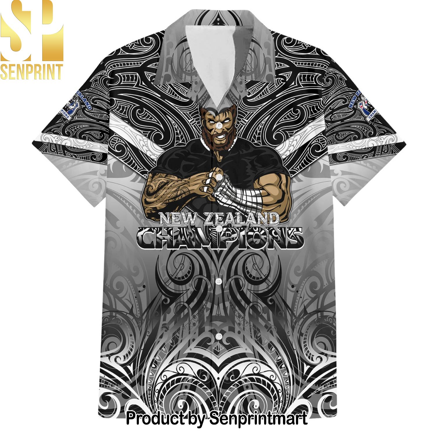 New Zealand Rugby Aotearoa Champions Unisex Full Print Hawaiian Print Aloha Button Down Short Sleeve Shirt