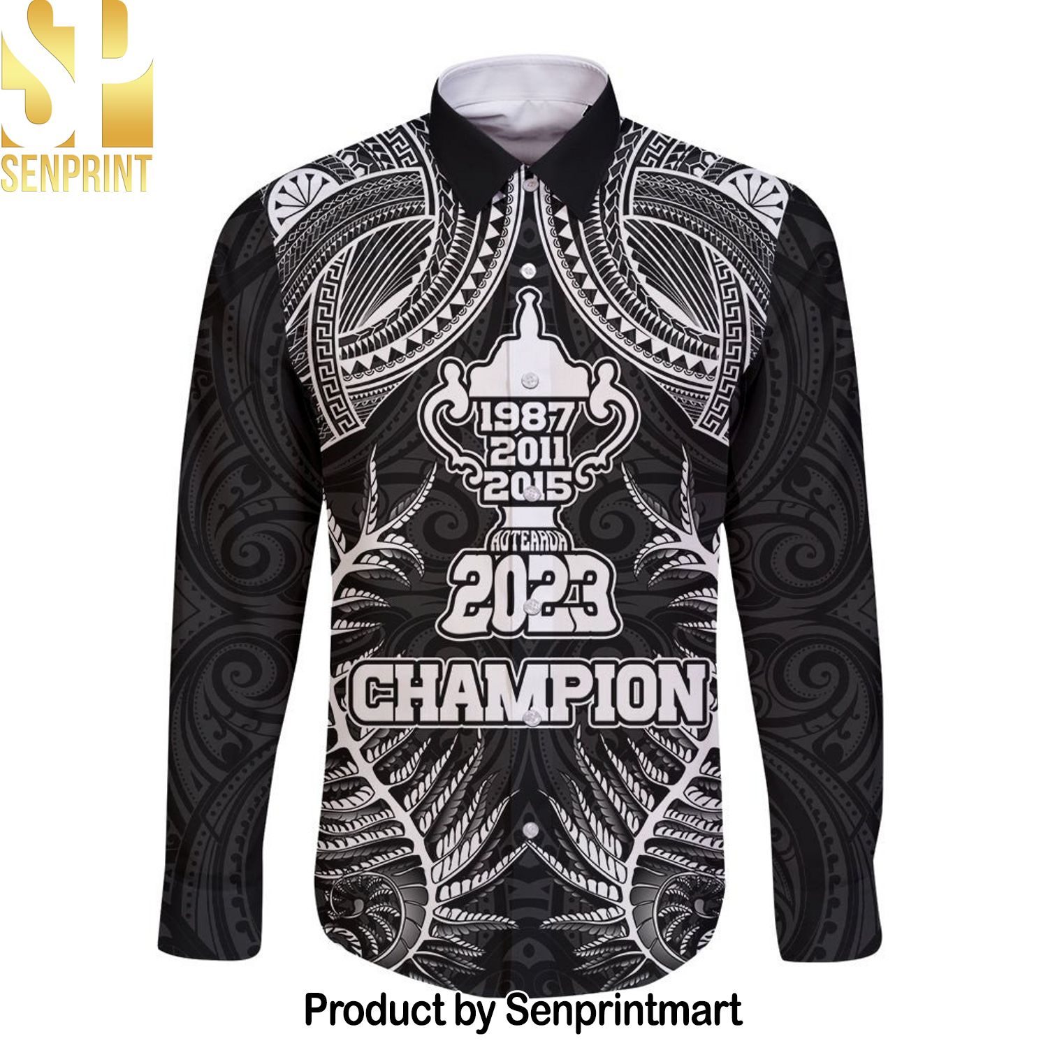 New Zealand Rugby Long Sleeve Aotearoa Champion Cup History with Silver Fern 3D All Over Print Hawaiian Print Aloha Button Down Short Sleeve Shirt