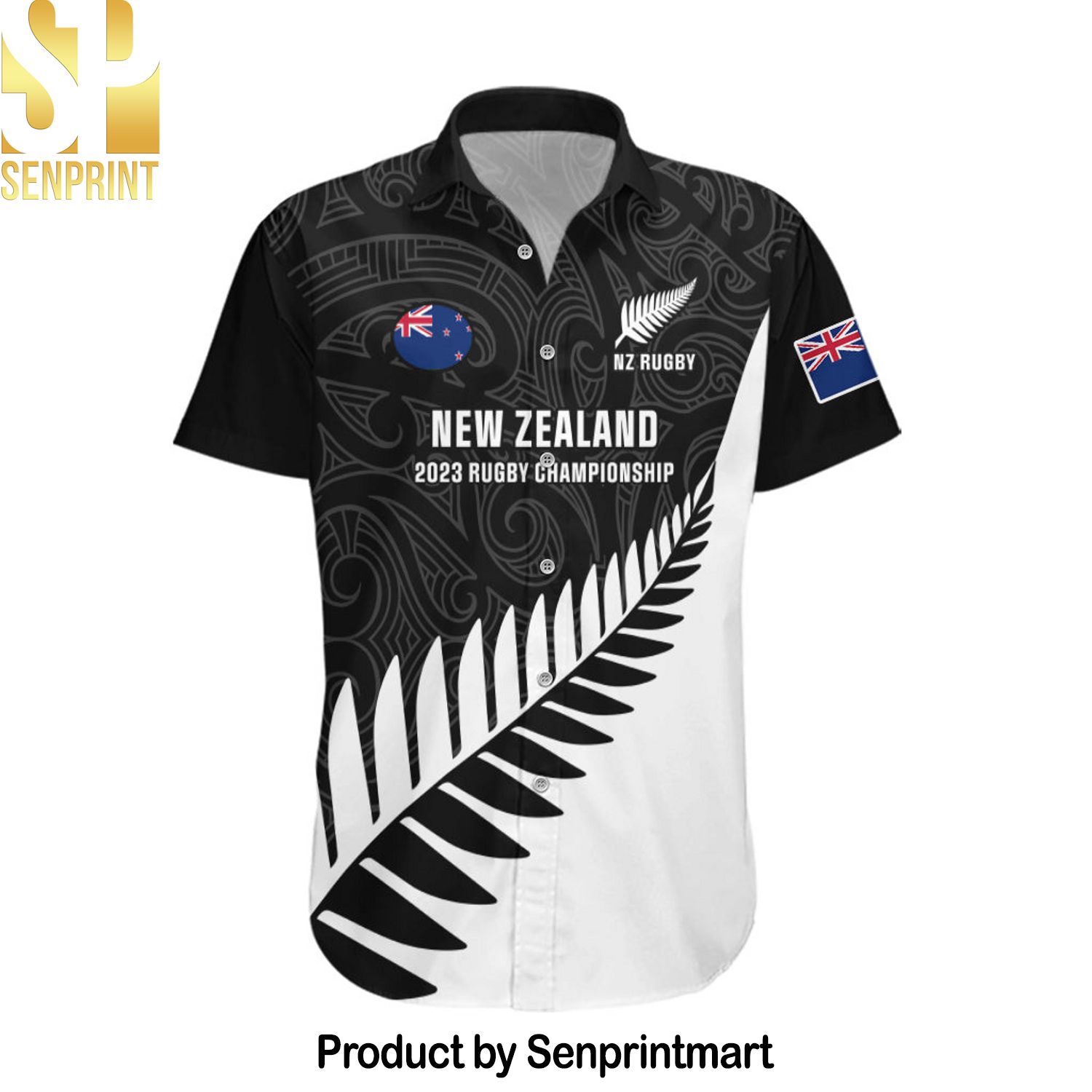 New Zealand Silver Fern Rugby All Black Go Champions Maori Pattern Amazing Outfit Hawaiian Print Aloha Button Down Short Sleeve Shirt