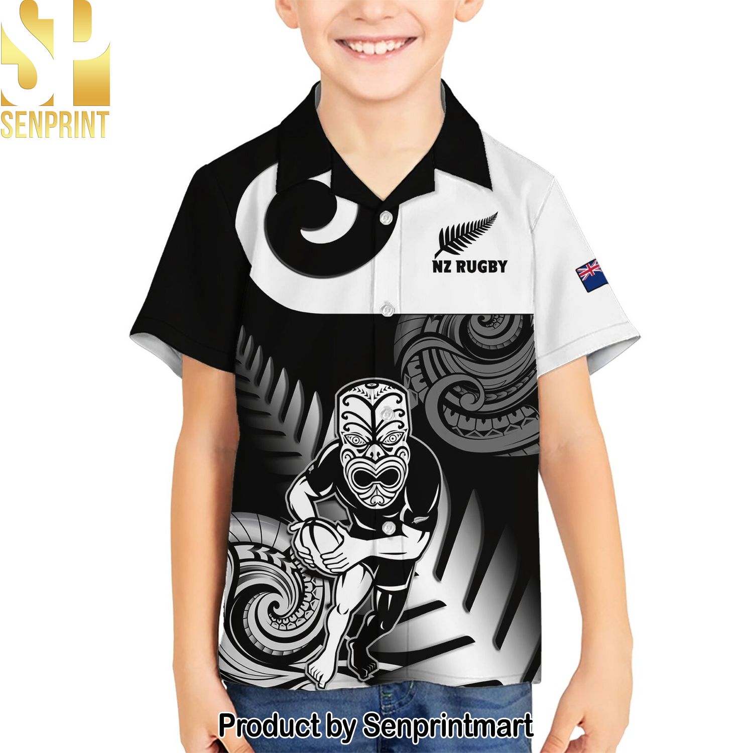 New Zealand Silver Fern Rugby Go Champions NZ All Black Maori Koru New Type Hawaiian Print Aloha Button Down Short Sleeve Shirt