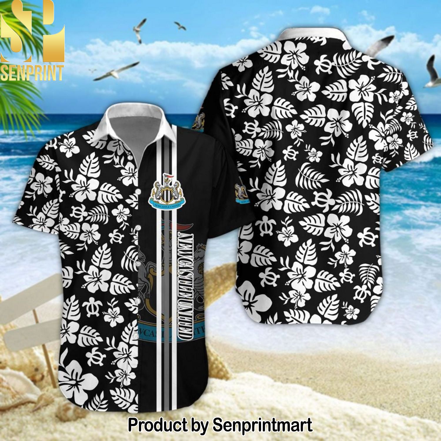 Newcastle United Football Club All Over Printed 3D Hawaiian Print Aloha Button Down Short Sleeve Shirt