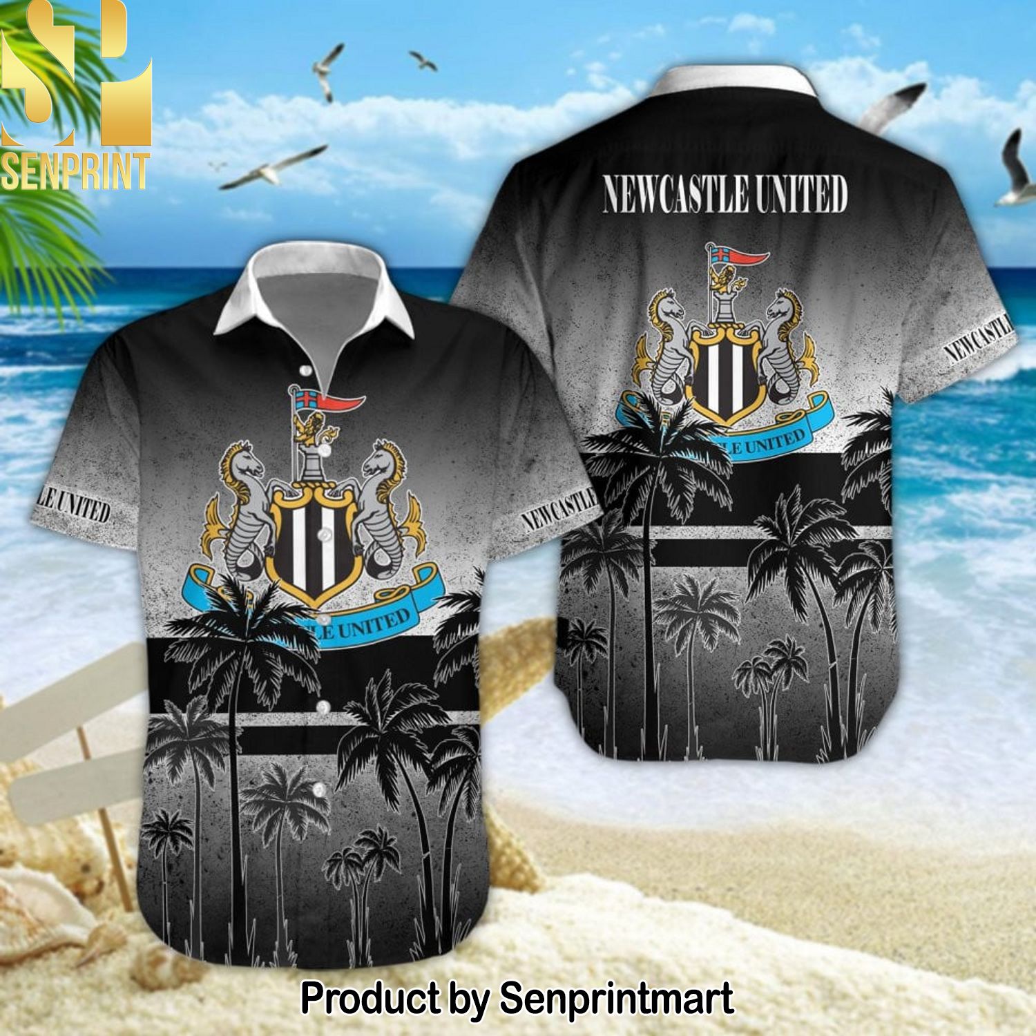 Newcastle United Football Club Classic Hawaiian Print Aloha Button Down Short Sleeve Shirt