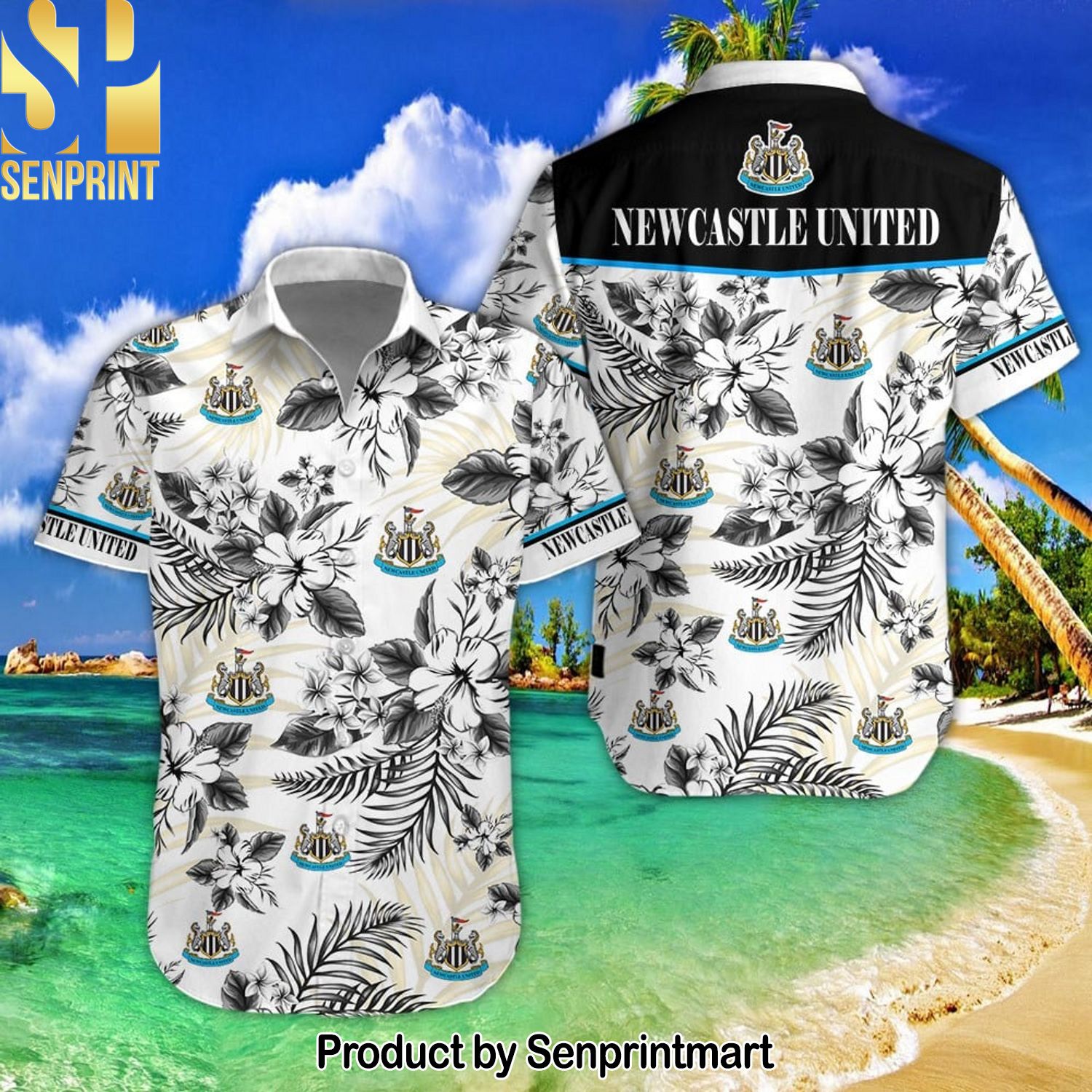 Newcastle United Football Club Unisex Hawaiian Print Aloha Button Down Short Sleeve Shirt