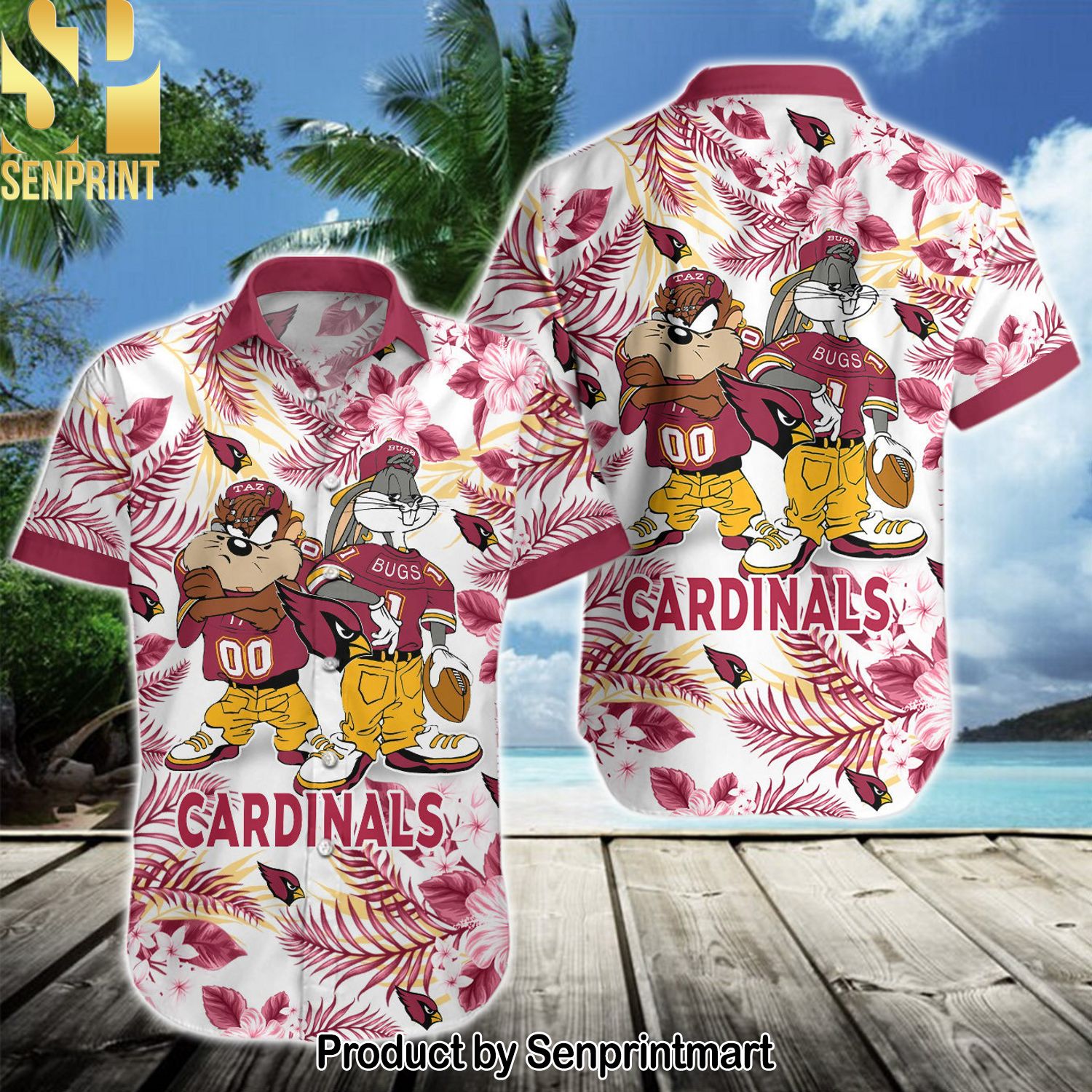 NFL Arizona Cardinals Amazing Outfit Hawaiian Print Aloha Button Down Short Sleeve Shirt