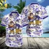 NFL Baltimore Ravens Full Printed Classic Hawaiian Print Aloha Button Down Short Sleeve Shirt