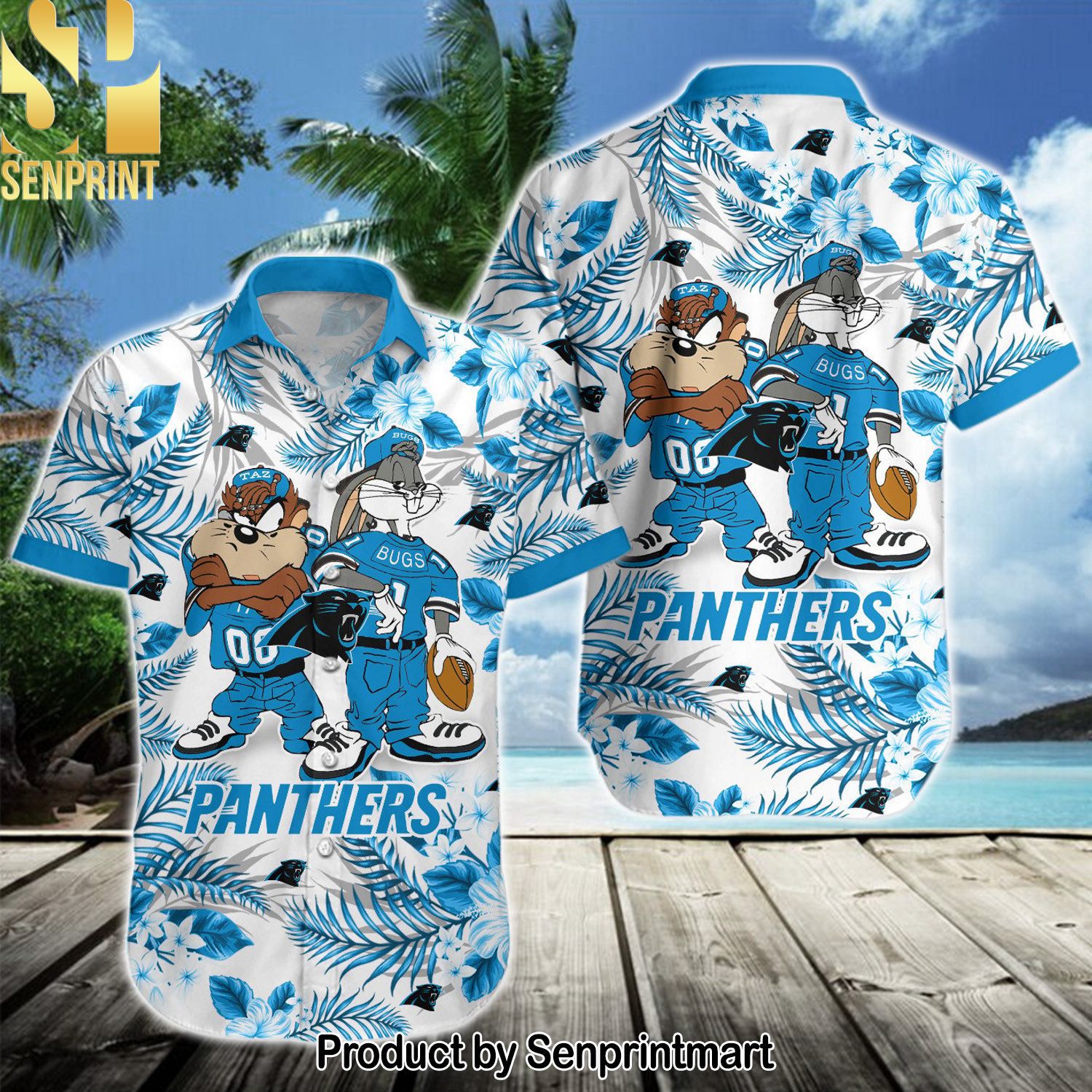 NFL Carolina Panthers Hot Fashion Hawaiian Print Aloha Button Down Short Sleeve Shirt