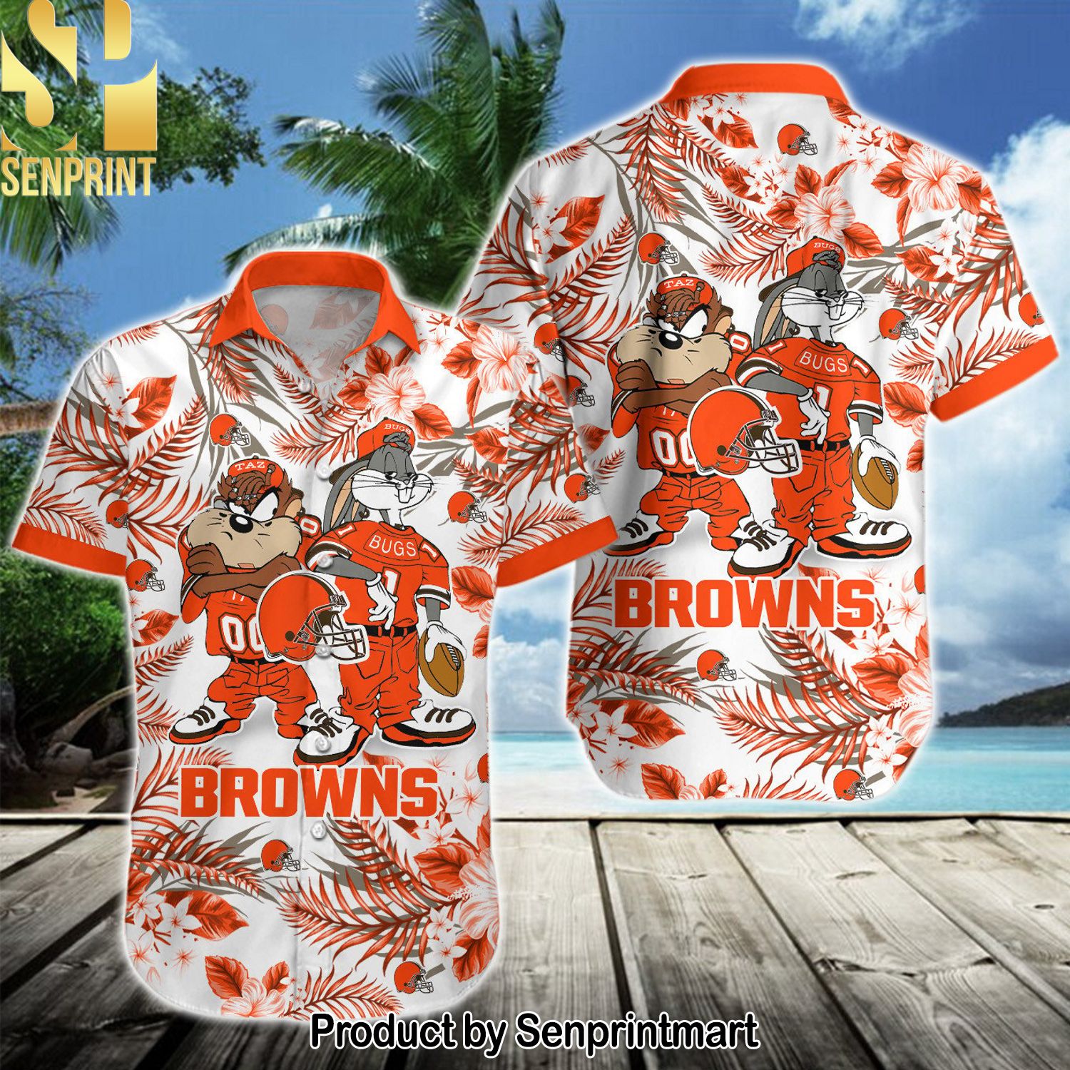 NFL Cleveland Browns Hot Outfit Hawaiian Print Aloha Button Down Short Sleeve Shirt