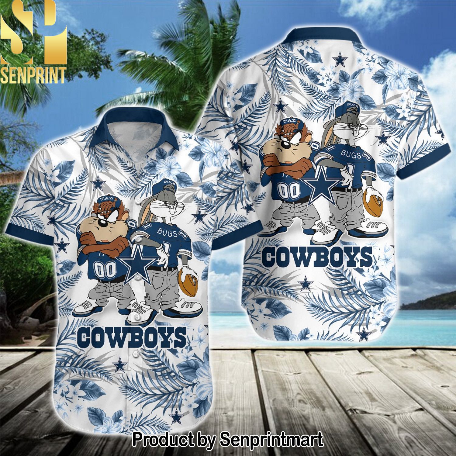 NFL Dallas Cowboys New Type Hawaiian Print Aloha Button Down Short Sleeve Shirt