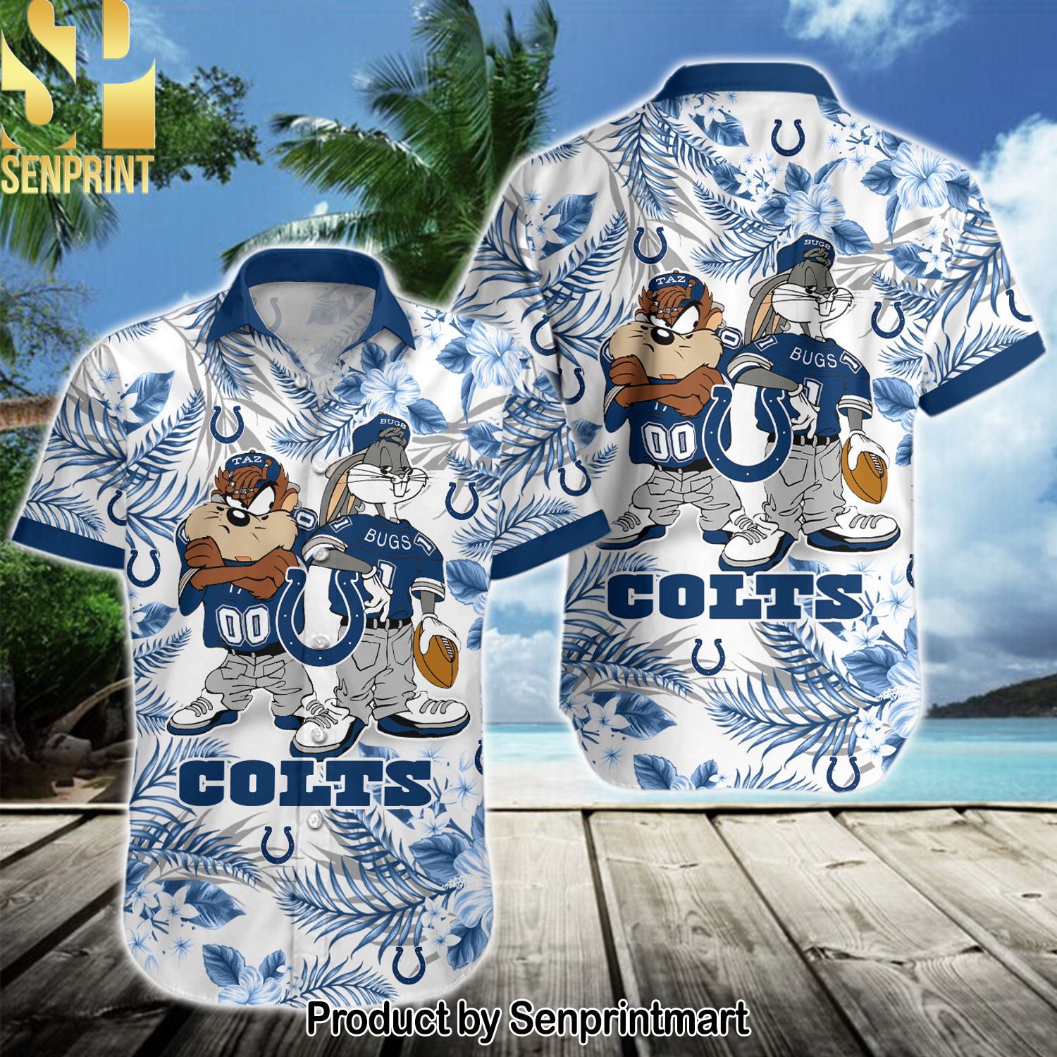 NFL Indianapolis Colts Combo Full Printing Hawaiian Print Aloha Button Down Short Sleeve Shirt
