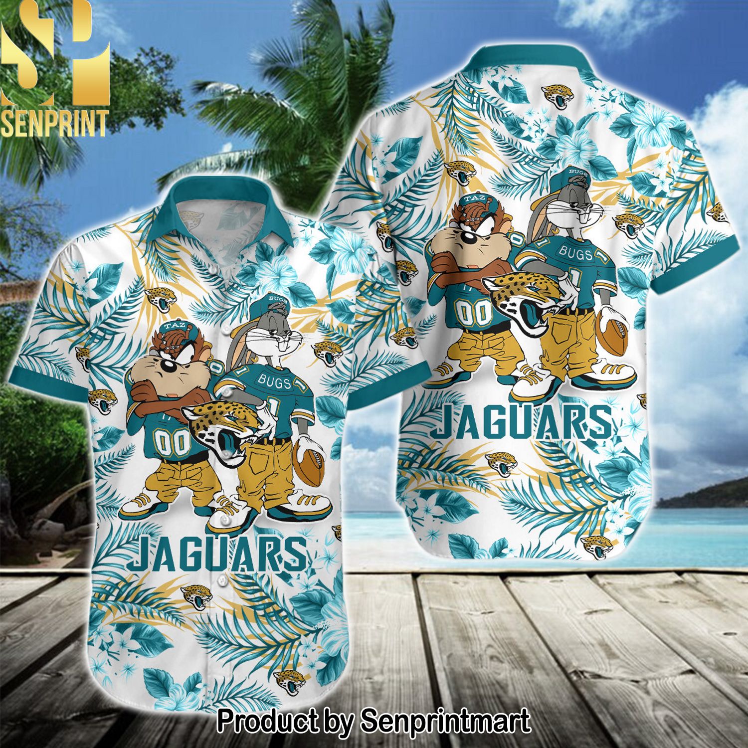 NFL Jacksonville Jaguars Cool Version Hawaiian Print Aloha Button Down Short Sleeve Shirt