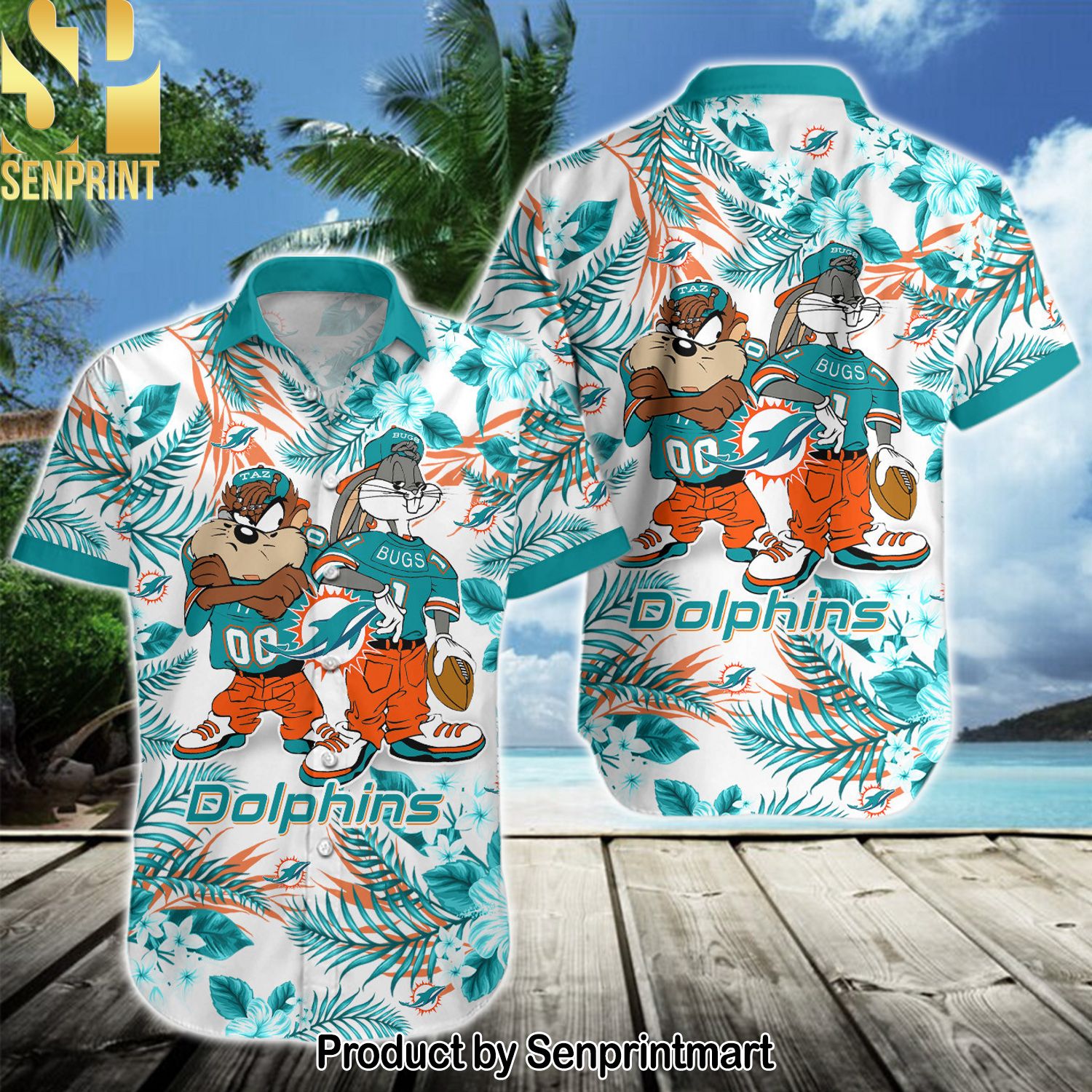 NFL Miami Dolphins All Over Printed Unisex Hawaiian Print Aloha Button Down Short Sleeve Shirt
