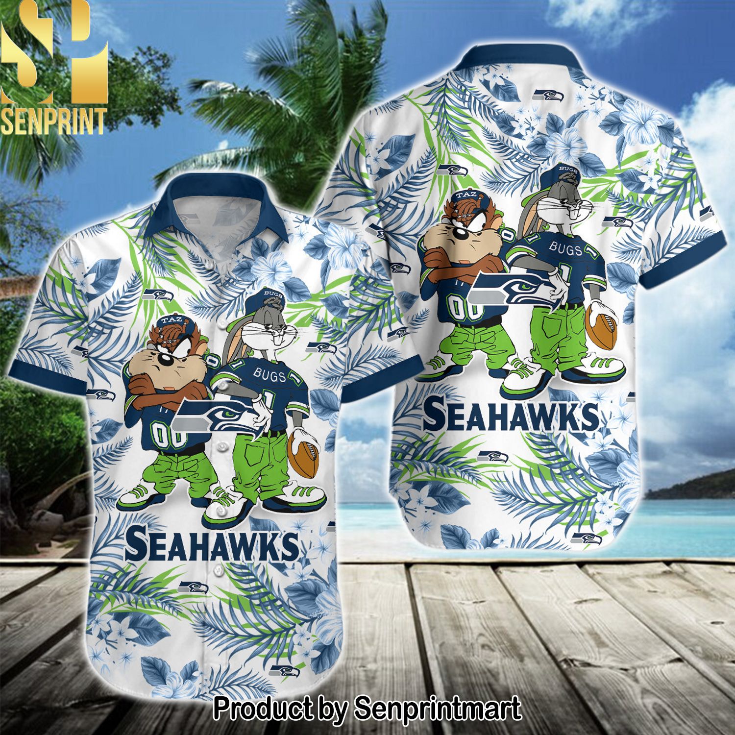NFL Seattle Seahawks High Fashion Full Printing Hawaiian Print Aloha Button Down Short Sleeve Shirt