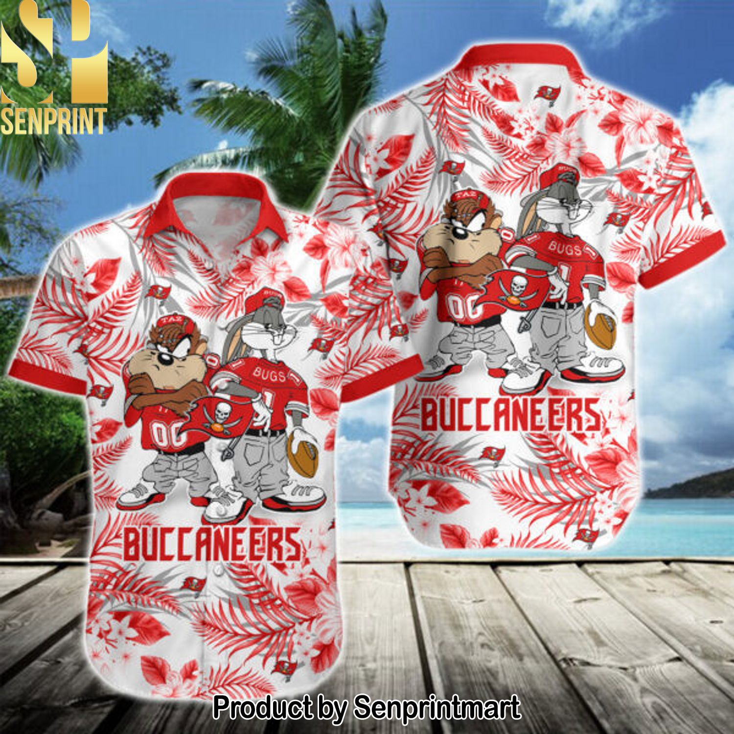 NFL Tampa Bay Buccaneers All Over Print Unisex Hawaiian Print Aloha Button Down Short Sleeve Shirt