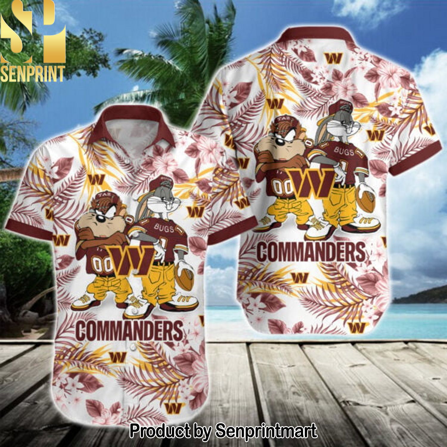 NFL Washington Commanders 3D Full Printing Hawaiian Print Aloha Button Down Short Sleeve Shirt