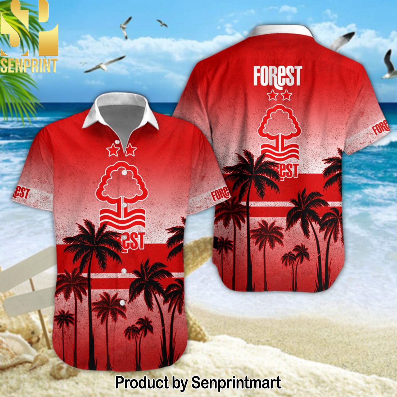 Nottingham Forest Football Club Awesome Outfit Hawaiian Print Aloha Button Down Short Sleeve Shirt
