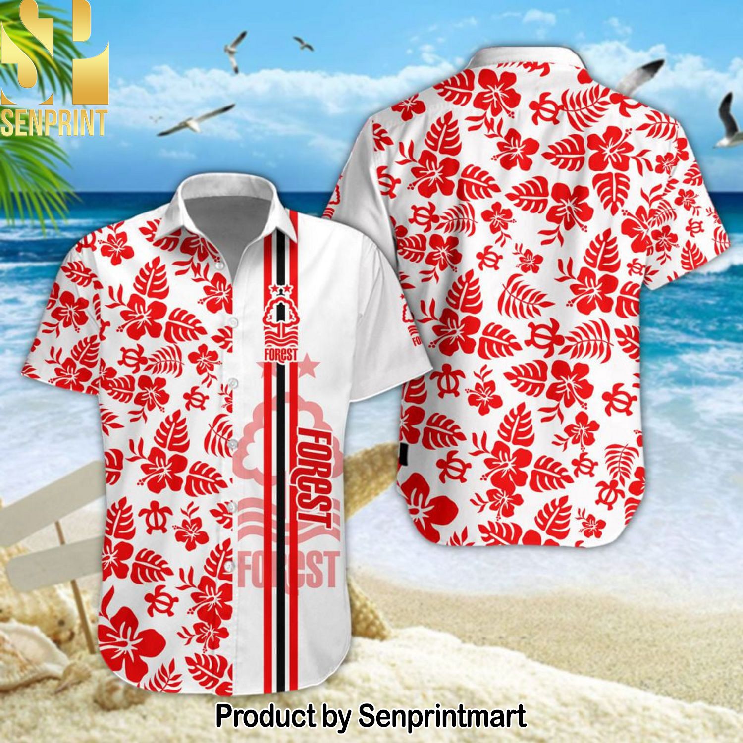 Nottingham Forest Football Club Full Printing Unisex Hawaiian Print Aloha Button Down Short Sleeve Shirt