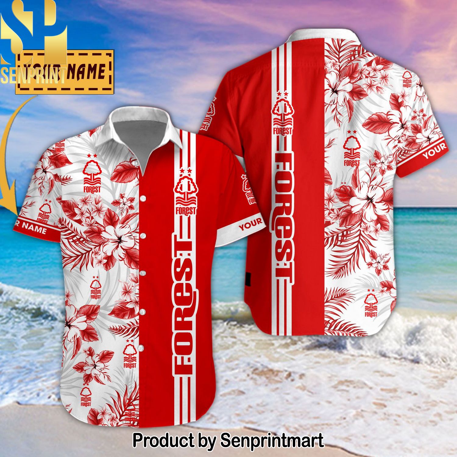 Nottingham Forest Football Club Personalized High Fashion Full Printing Hawaiian Print Aloha Button Down Short Sleeve Shirt