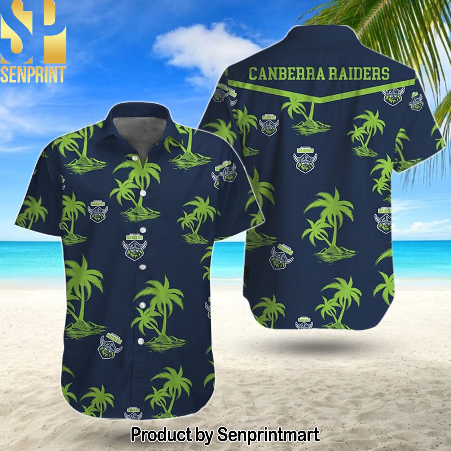 NRL Canberra Raiders Full Printed Hawaiian Print Aloha Button Down Short Sleeve Shirt