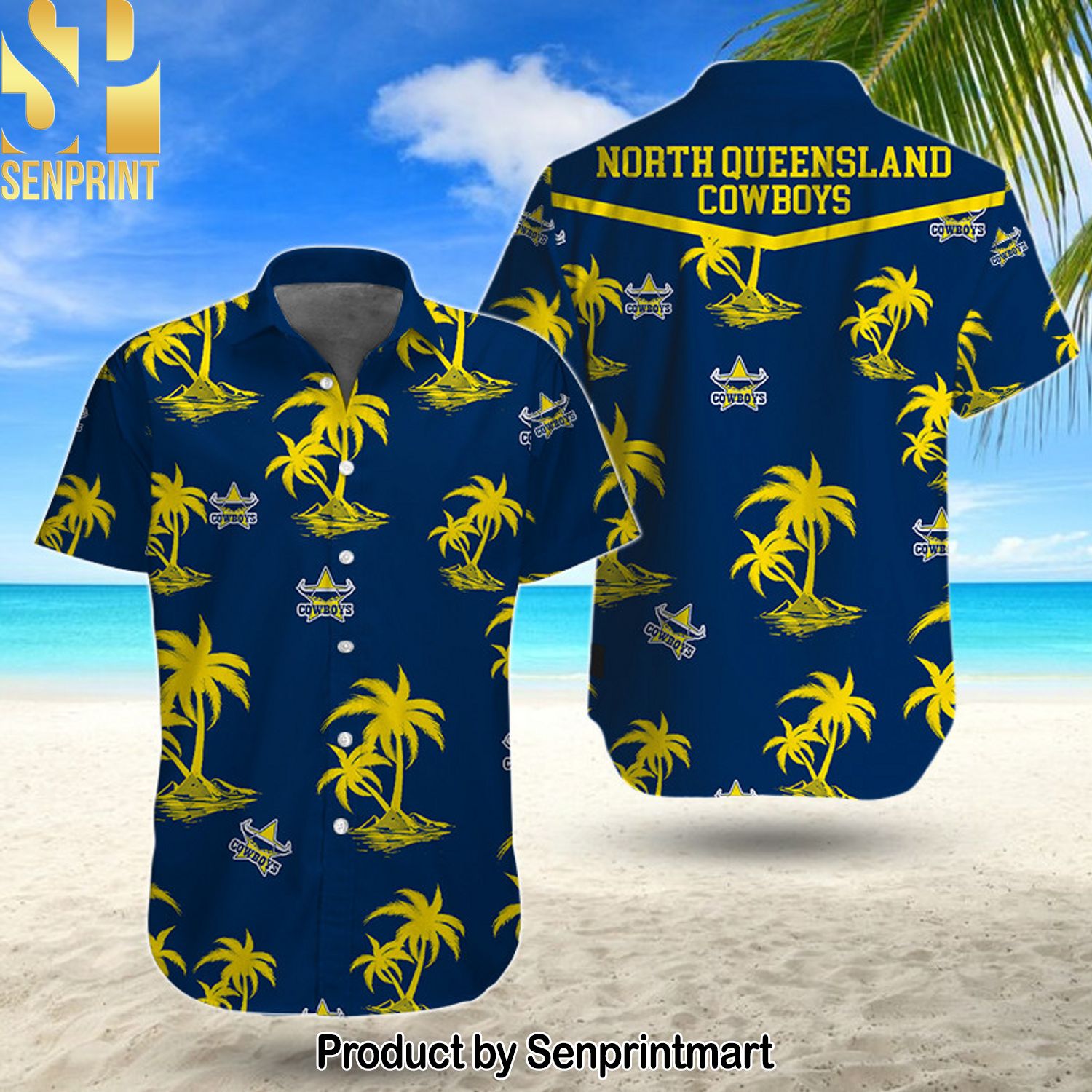NRL North Queensland Cowboys New Type Hawaiian Print Aloha Button Down Short Sleeve Shirt