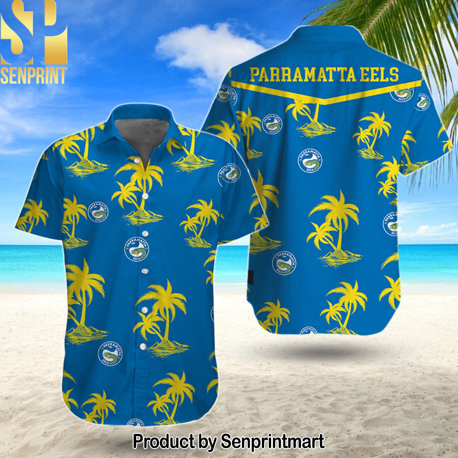 NRL Parramatta Eels Full Print Classic Hawaiian Print Aloha Button Down Short Sleeve Shirt