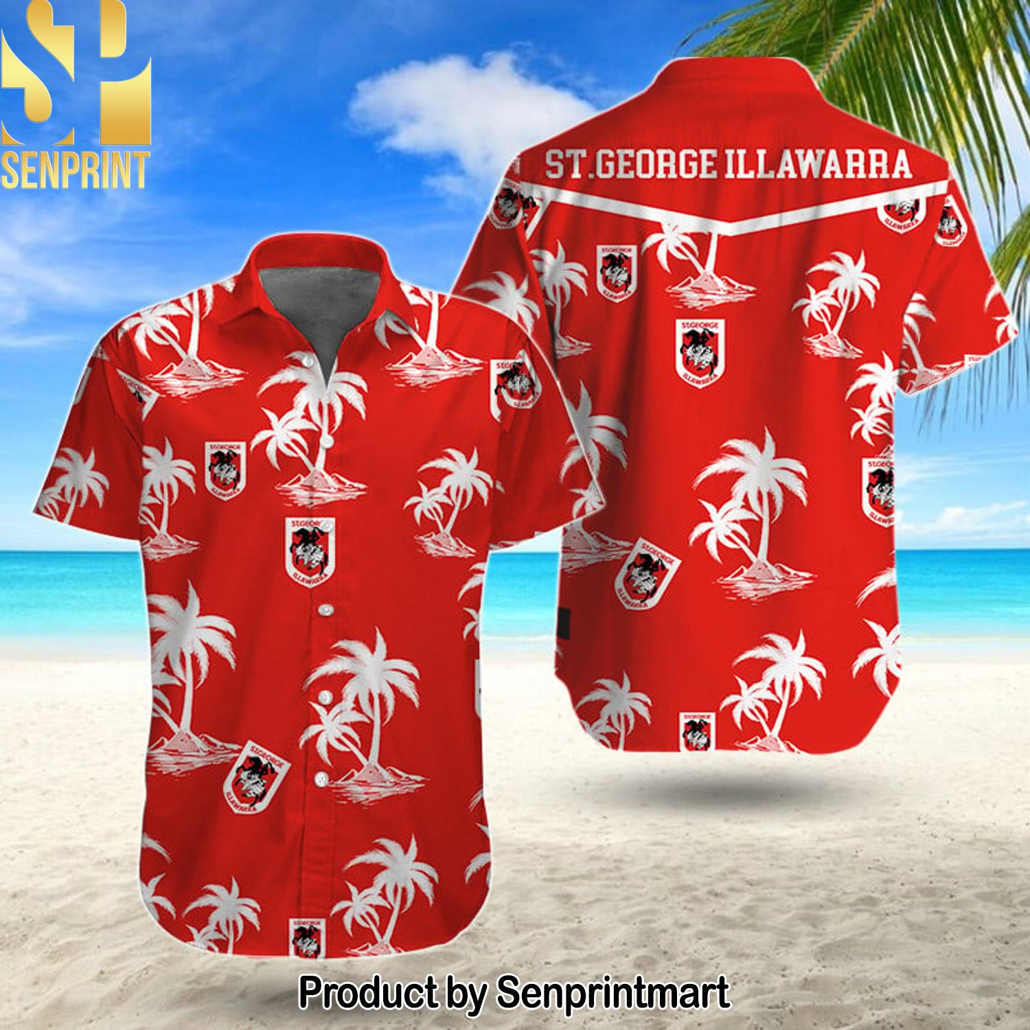 NRL St. George Illawarra Dragons 3D Full Printing Hawaiian Print Aloha Button Down Short Sleeve Shirt