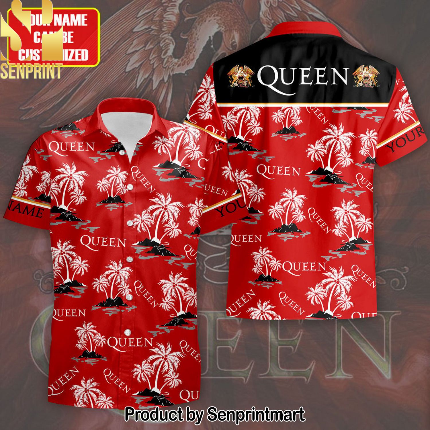 Personalized Queen Q Tropical Classic Full Printed Hawaiian Print Aloha Button Down Short Sleeve Shirt