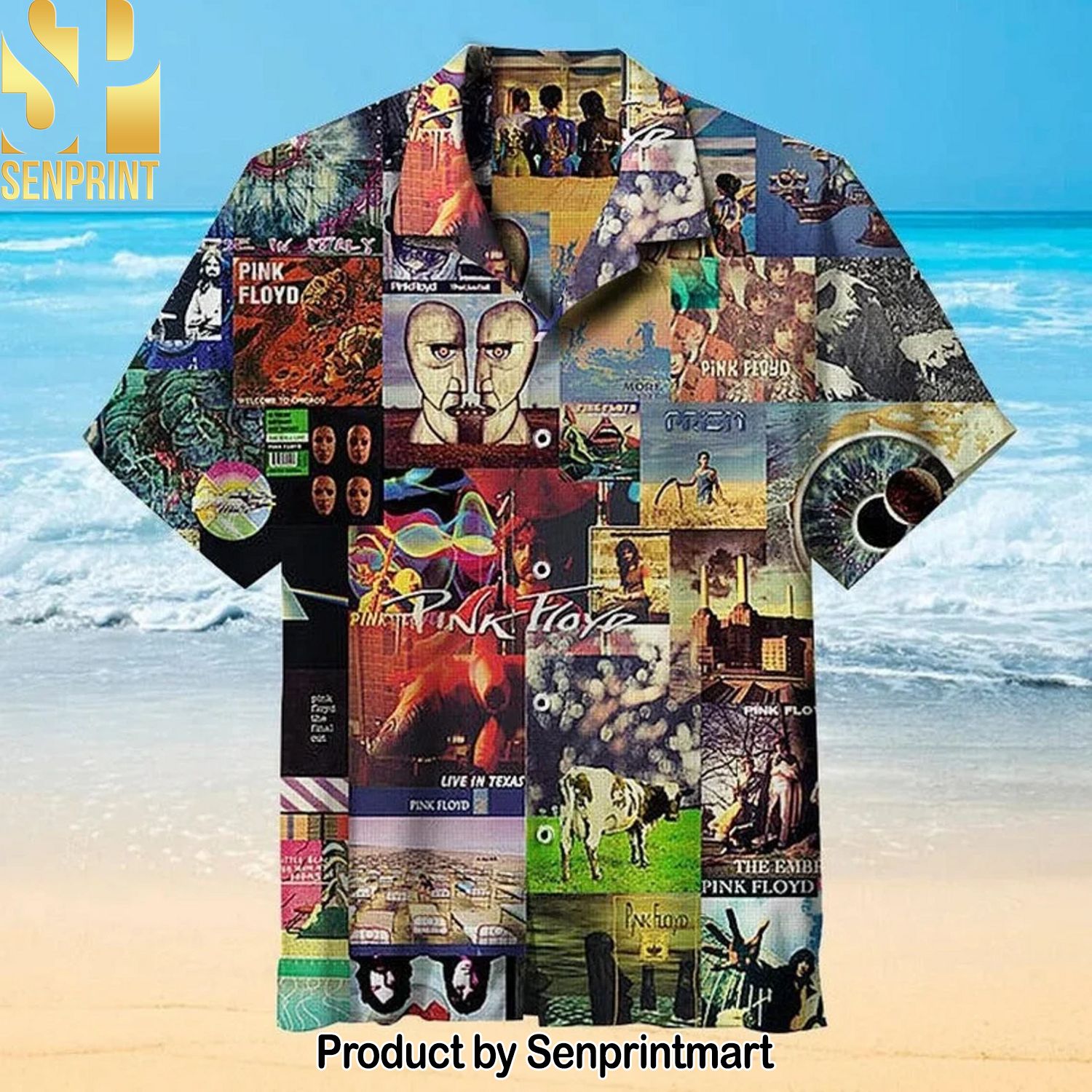 Pink Floyd CollageUniversal Full Print 3D Hawaiian Print Aloha Button Down Short Sleeve Shirt