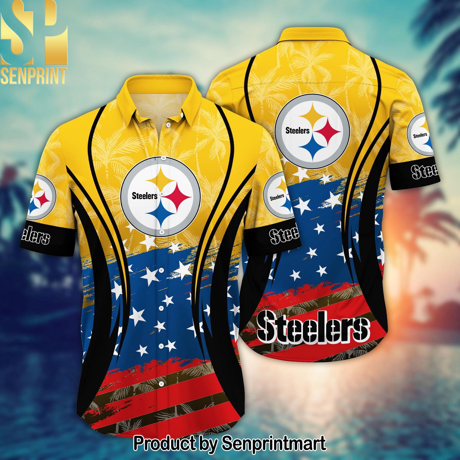 Pittsburgh Steelers National Football League Summer 4th Of July USA Flag For Sport Fan All Over Print Hawaiian Shirt
