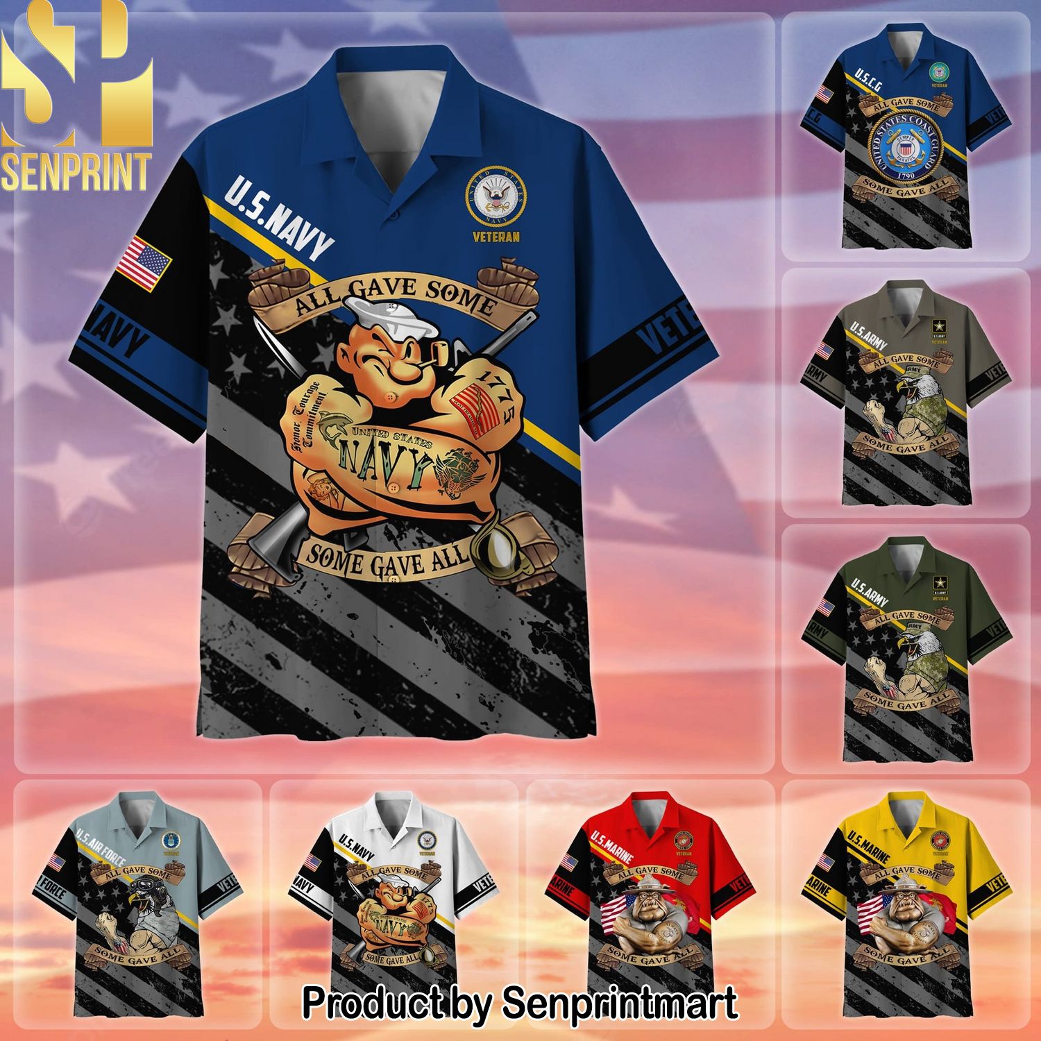 Premium All Gave Some Some Gave All US Veteran Full Print 3D Hawaiian Print Aloha Button Down Short Sleeve Shirt