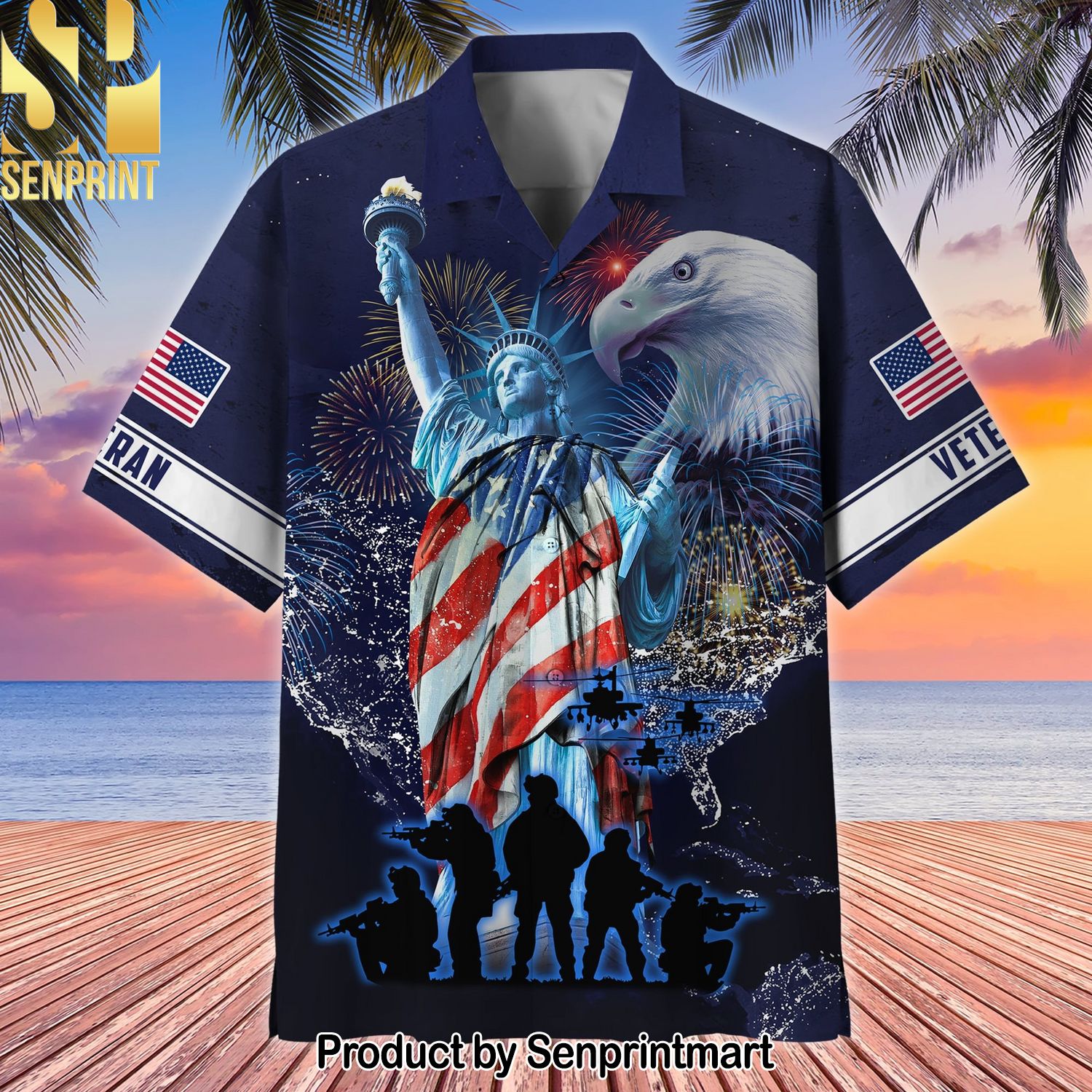 Premium American Pride th Of July US Veteran All Over Print Hawaiian Print Aloha Button Down Short Sleeve Shirt