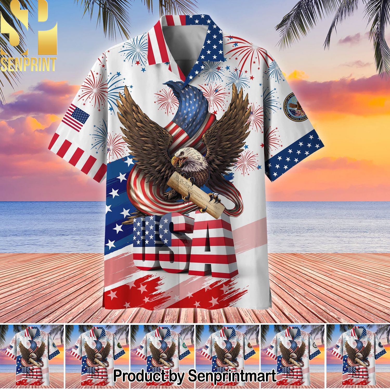 Premium American Pride th Of July US Veteran Full Printing Unisex Hawaiian Print Aloha Button Down Short Sleeve Shirt