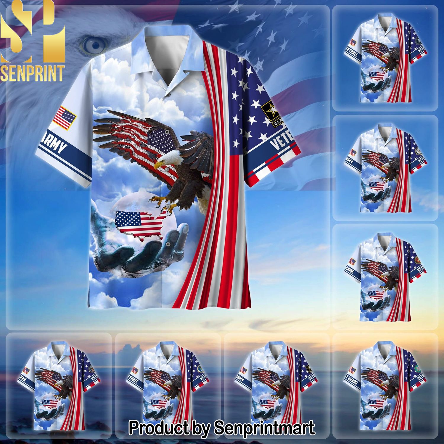 Premium American Pride US Veteran Best Outfit Hawaiian Print Aloha Button Down Short Sleeve Shirt