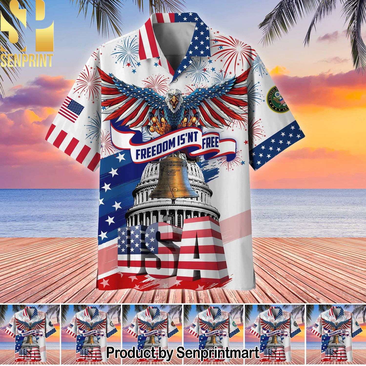 Premium Freedom Is Not Free US Veteran For Fans Hawaiian Print Aloha Button Down Short Sleeve Shirt