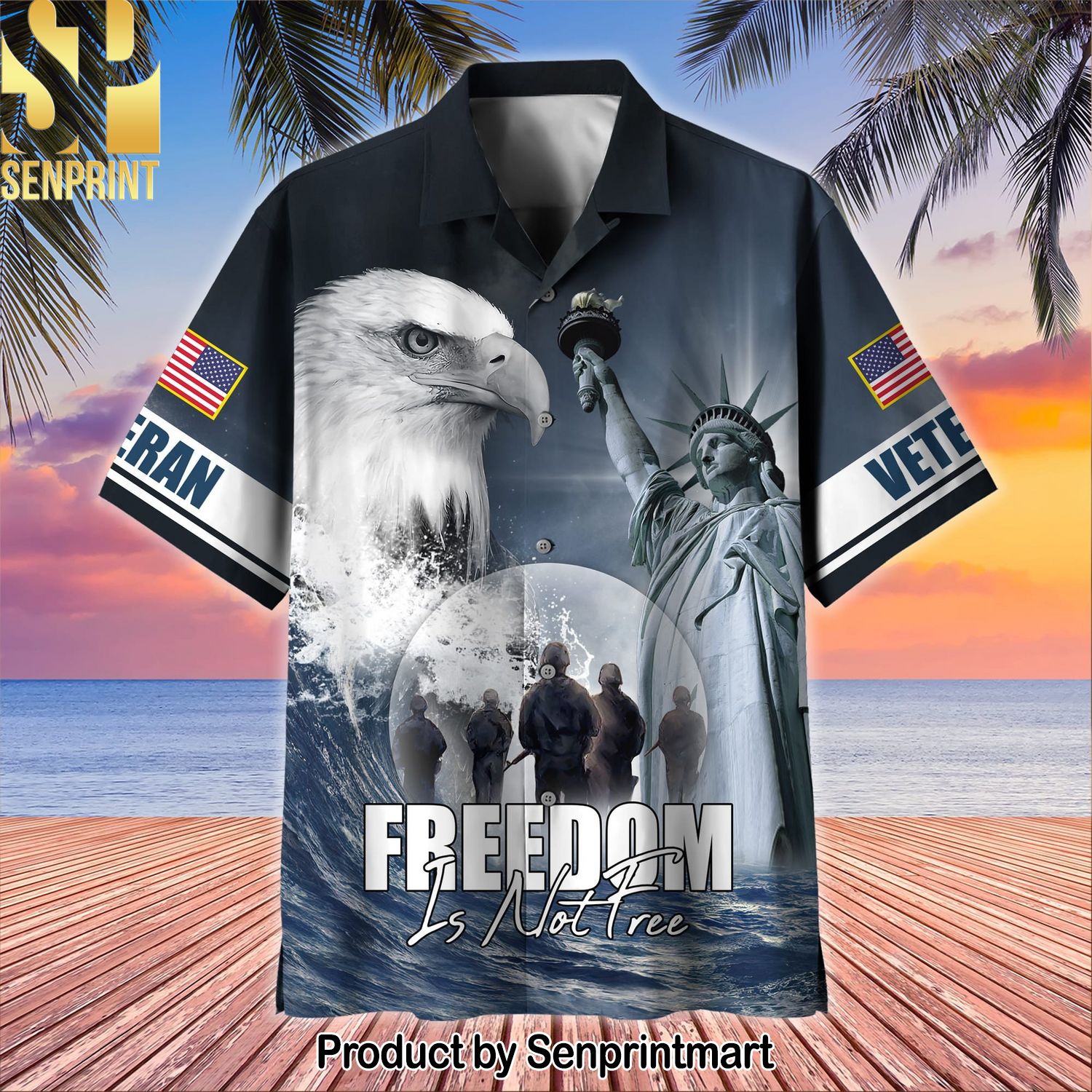 Premium Freedom Is Not Free US Veteran Full Print 3D Hawaiian Print Aloha Button Down Short Sleeve Shirt