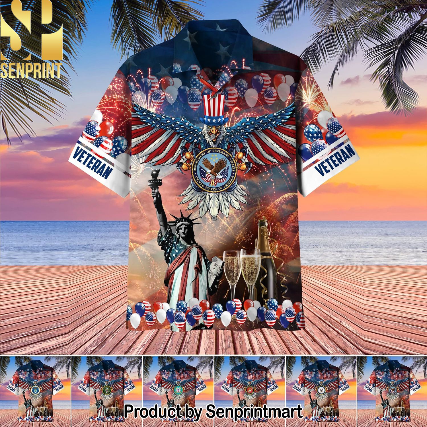 Premium Happy Independence Day United States Veteran Hot Outfit Hawaiian Print Aloha Button Down Short Sleeve Shirt