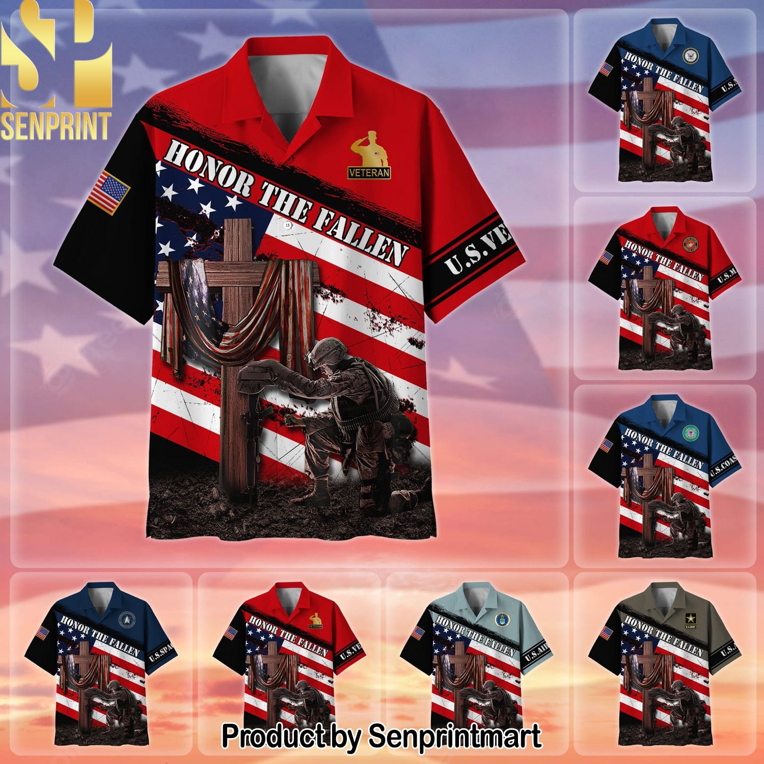 Premium Honor The Fallen US Veteran New Style Hawaiian Print Aloha Button Down Short Sleeve Shirt