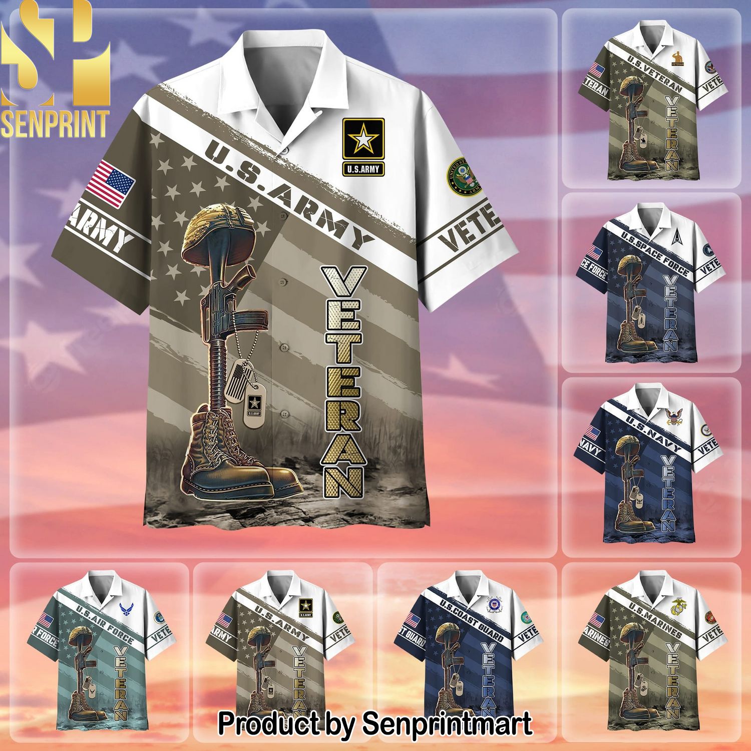 Premium Proudly Served US Veteran Full Printing Classic Hawaiian Print Aloha Button Down Short Sleeve Shirt