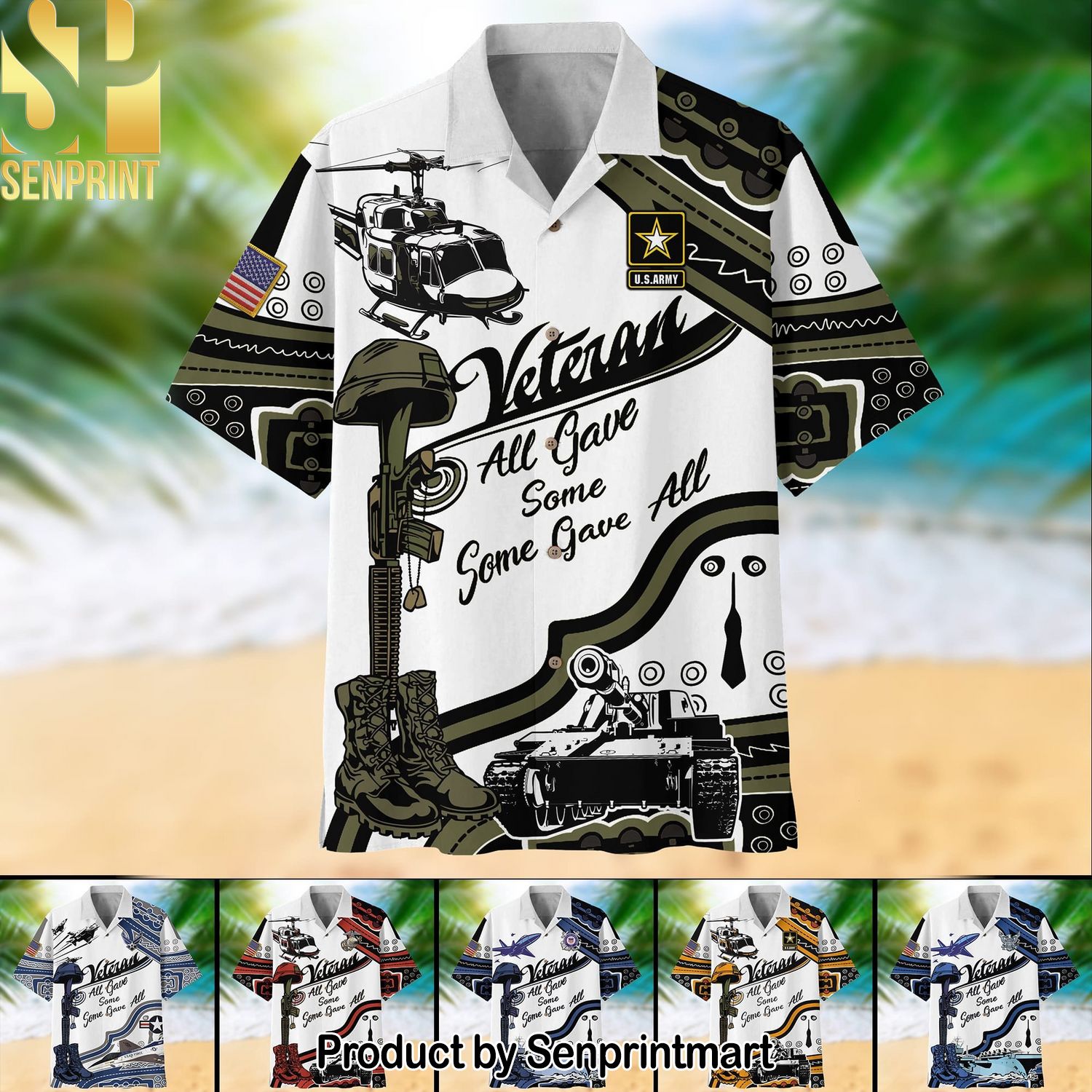 Premium United States Multiple Service Veteran Best Outfit 3D Hawaiian Print Aloha Button Down Short Sleeve Shirt