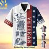 Premium United States Multiple Service Veteran YL. Full Printed Hawaiian Print Aloha Button Down Short Sleeve Shirt