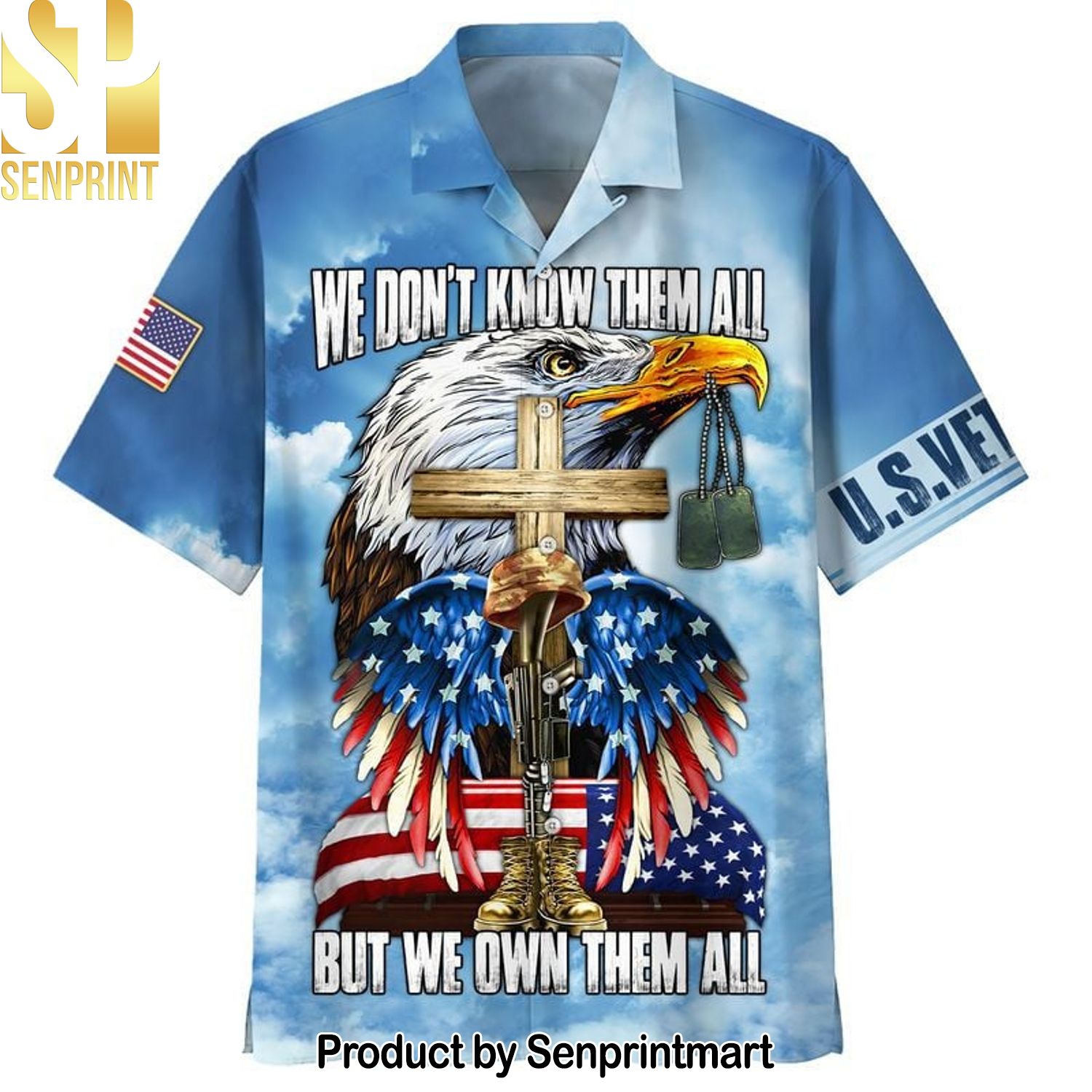 Premium United States Veteran All Over Printed Unisex Hawaiian Print Aloha Button Down Short Sleeve Shirt