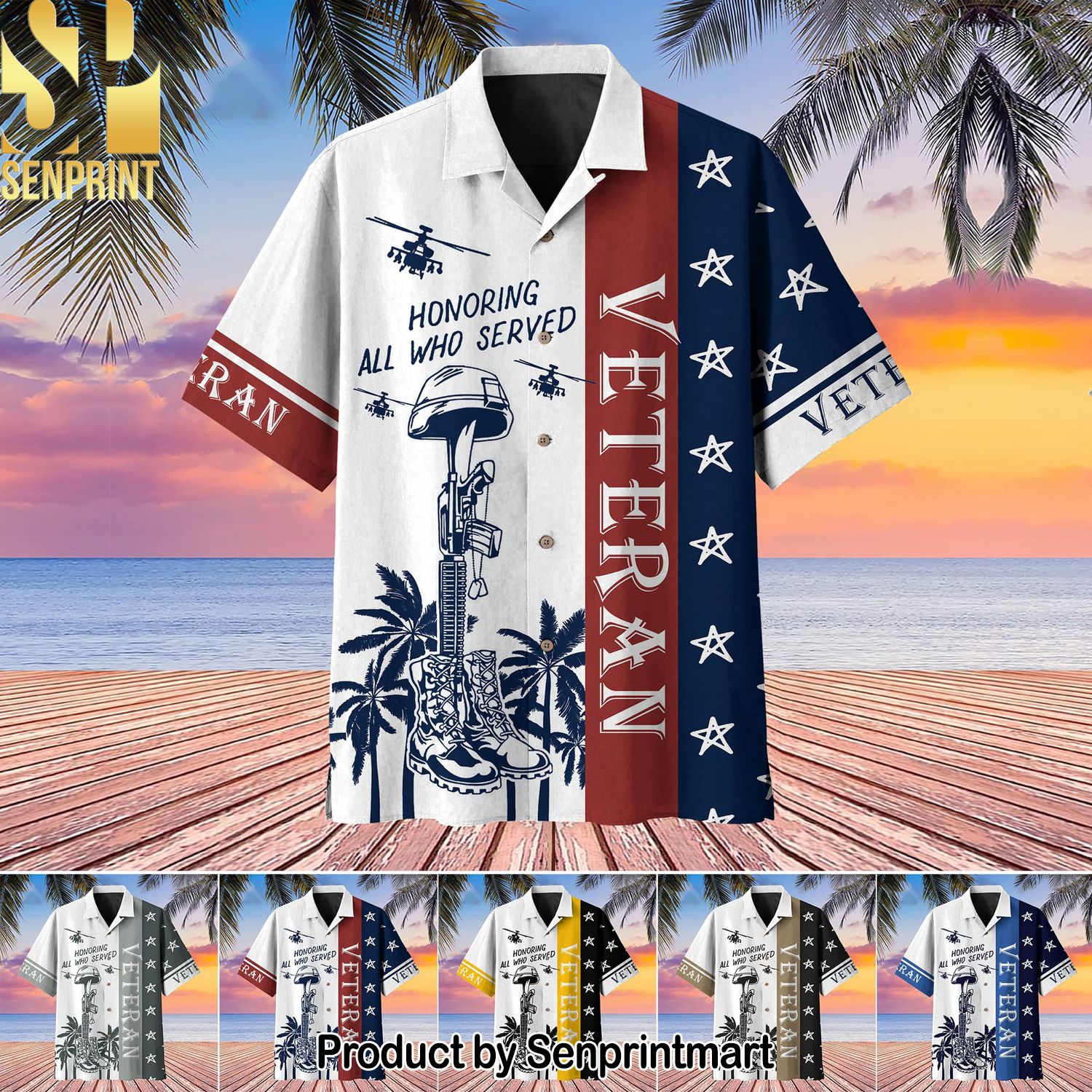 Premium United States Veteran Best Combo 3D Hawaiian Print Aloha Button Down Short Sleeve Shirt