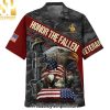 Premium United States Veteran Full Print Classic Hawaiian Print Aloha Button Down Short Sleeve Shirt