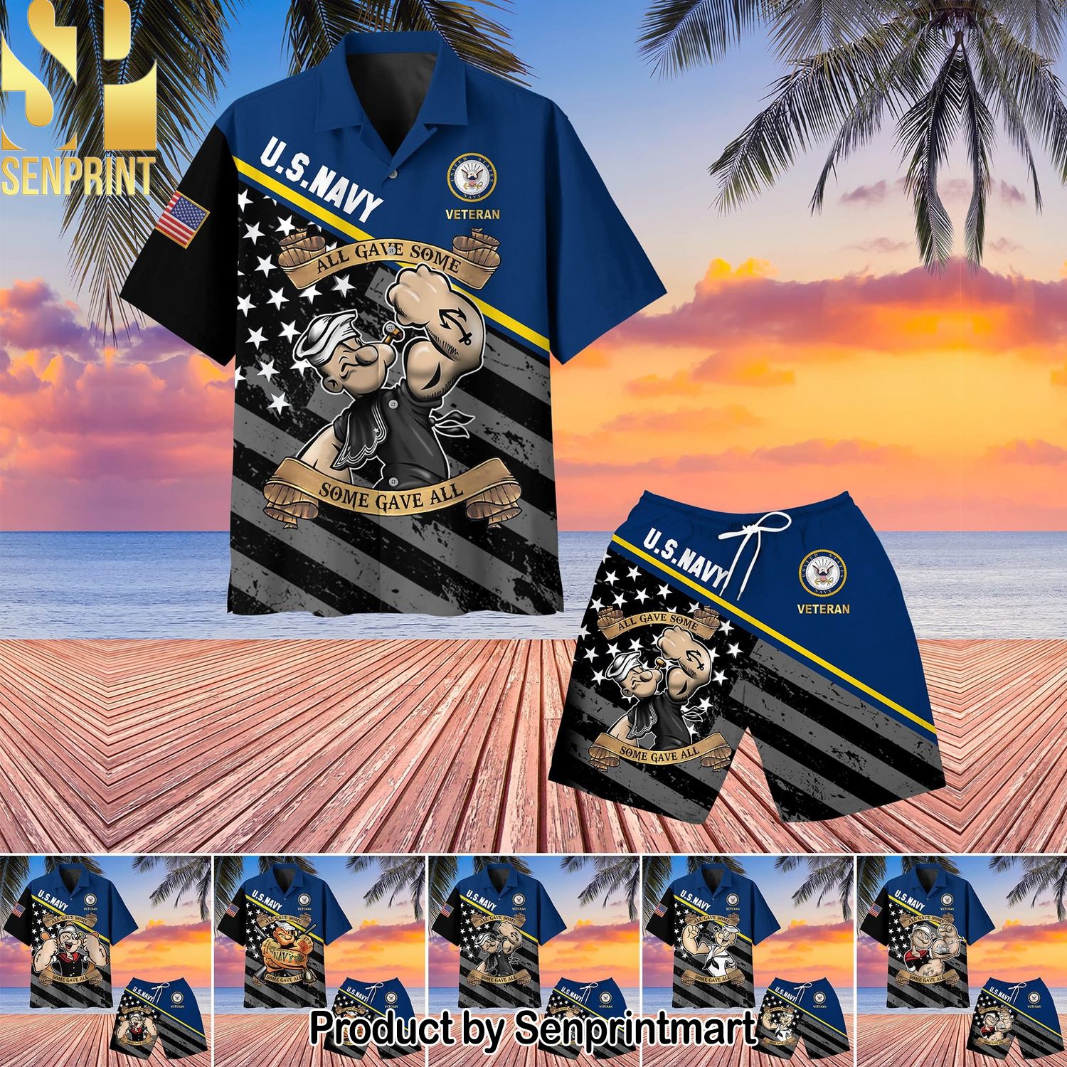 PREMIUM United States VETERAN SET All Over Print 3D Hawaiian Print Aloha Button Down Short Sleeve Shirt