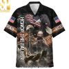 Premium United States Veteran Street Style Hawaiian Print Aloha Button Down Short Sleeve Shirt