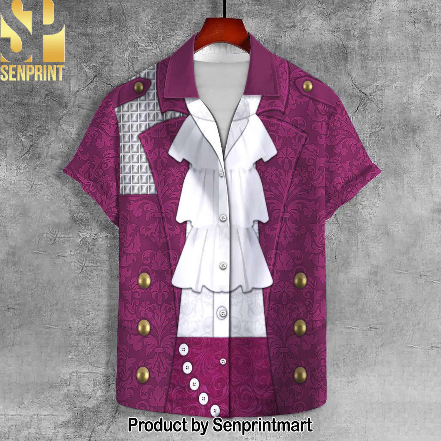 Prince Purple Rain Outfits Lapel New Outfit Hawaiian Print Aloha Button Down Short Sleeve Shirt