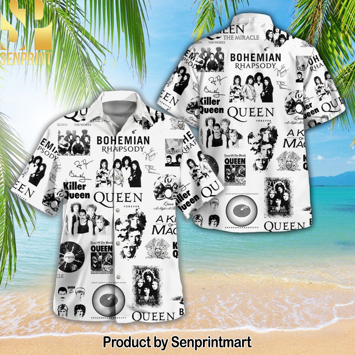 Queen Band Hot Outfit All Over Print Hawaiian Print Aloha Button Down Short Sleeve Shirt