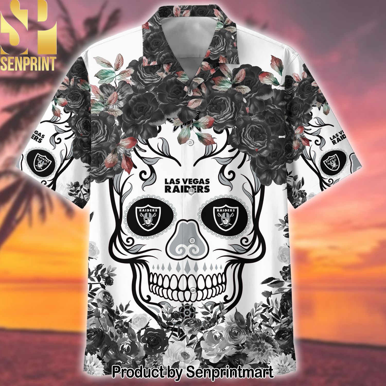 Raiders NFL Flower Skull Best Outfit 3D Hawaiian Print Aloha Button Down Short Sleeve Shirt