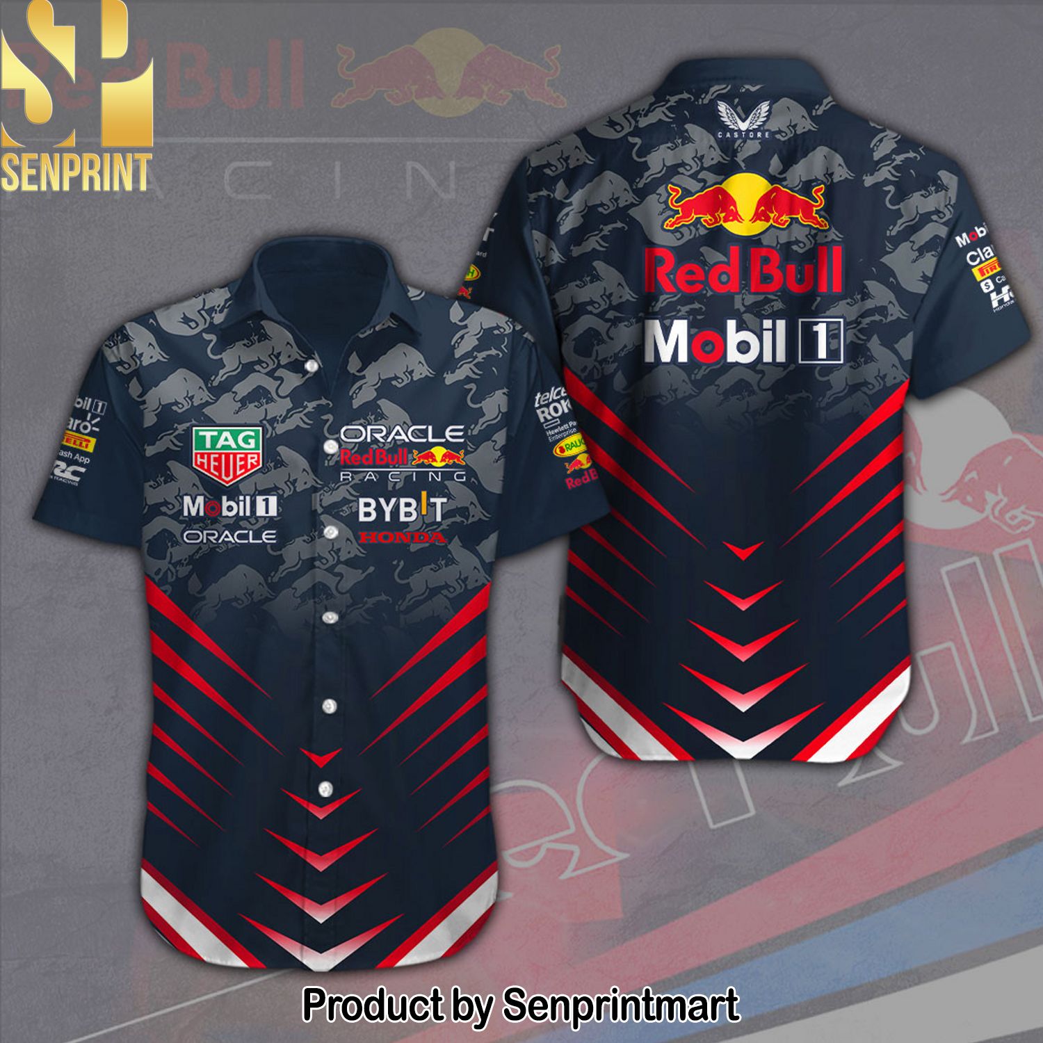 Red Bull Racing 3D All Over Print Hawaiian Print Aloha Button Down Short Sleeve Shirt