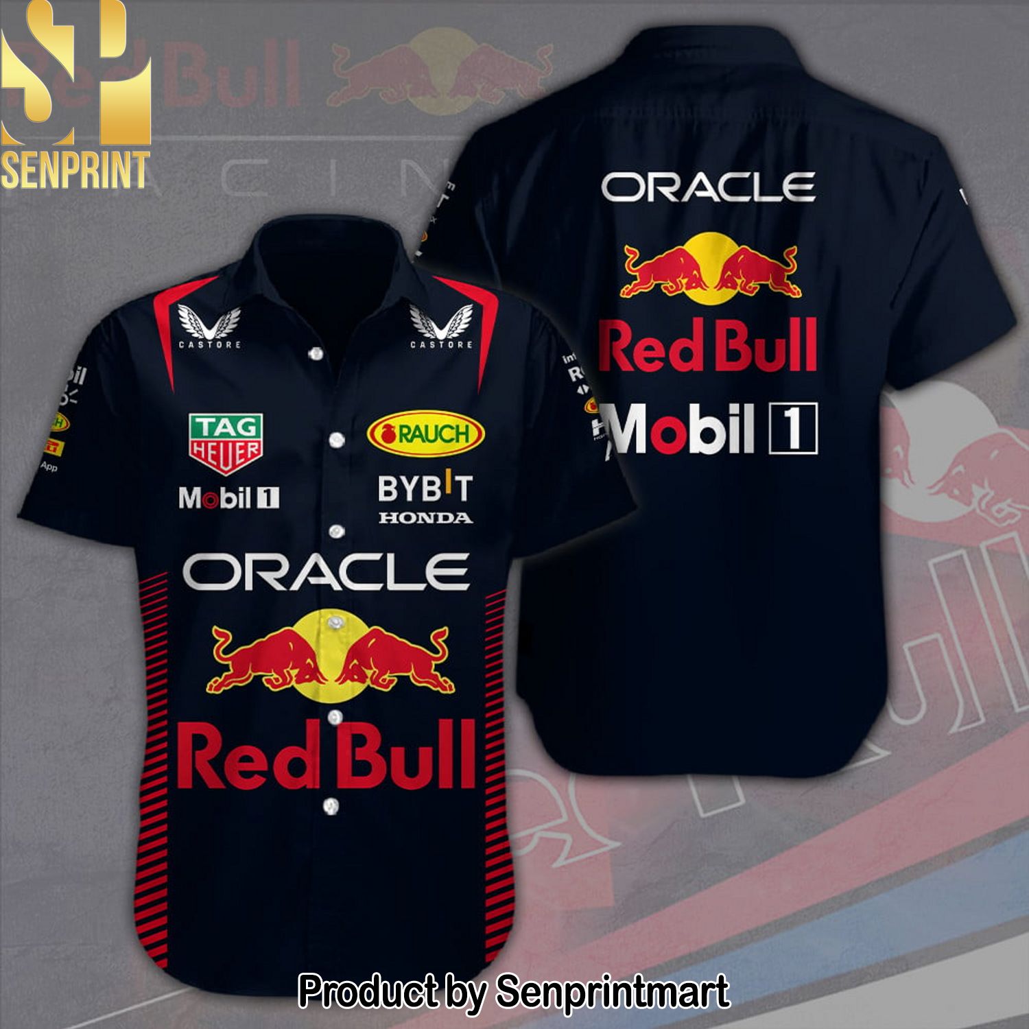 Red Bull Racing F Full Printing Hawaiian Print Aloha Button Down Short Sleeve Shirt