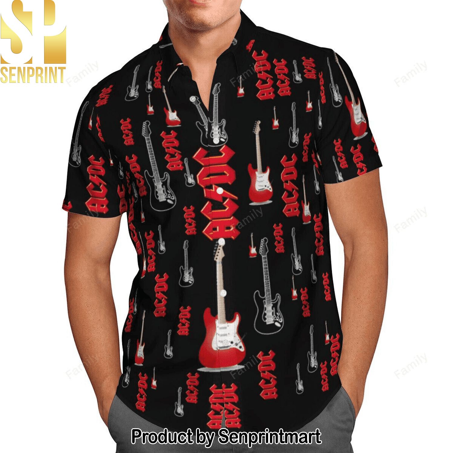 Rock Music Combo Full Printing Hawaiian Print Aloha Button Down Short Sleeve Shirt